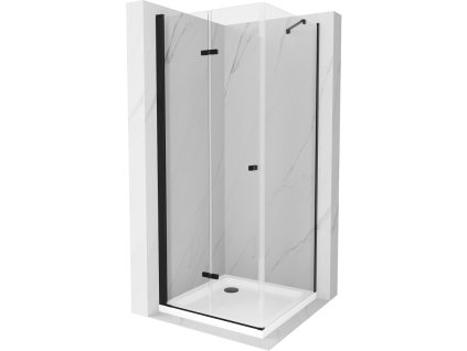 Mexen Lima sprchový kút skladací  80 x 80 cm, priehľadné sklo, profil čierny + Flat sprchová vanička, biela - 856-080-080-70-00-4010B