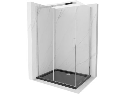 Mexen Omega sprchový kút posuvné dvere 100 x 80 cm, priehľadné sklo, profil chróm + Flat sprchová vanička, čierna - 825-100-080-01-00-4070