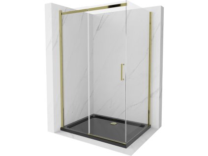Mexen Omega sprchový kút posuvné dvere 120 x 90 cm, priehľadné sklo, profil zlatý + Flat sprchová vanička, čierna - 825-120-090-50-00-4070G