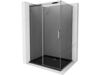 Mexen Omega sprchový kút posuvné dvere 100 x 80 cm, šedé sklo, profil chróm + Flat sprchová vanička, čierna - 825-100-080-01-40-4070