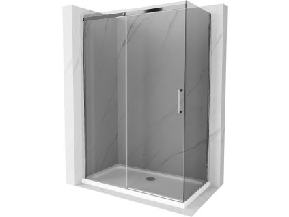 Mexen Omega sprchový kút posuvné dvere 140 x 80 cm, šedé sklo, profil chróm + Flat sprchová vanička, biela - 825-140-080-01-40-4010