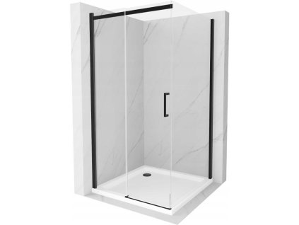Mexen Omega sprchový kút posuvné dvere 100 x 100 cm, priehľadné sklo, profil čierny + Flat sprchová vanička, biela- 825-100-100-70-00-4010B