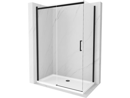 Mexen Omega sprchový kút posuvné dvere 130 x 70 cm, priehľadné sklo, profil čierny + Flat sprchová vanička, biela- 825-130-070-70-00-4010B