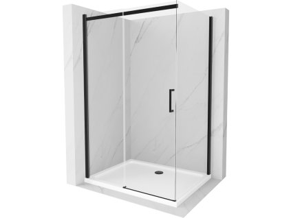 Mexen Omega sprchový kút posuvné dvere 140 x 100 cm, priehľadné sklo, profil čierny + Flat sprchová vanička, biela- 825-140-100-70-00-4010B