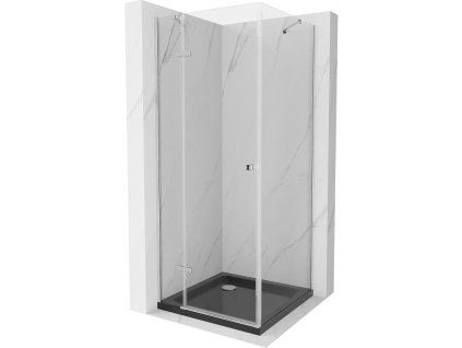 Mexen Roma sprchový kút skladací 90 x 90 cm, priehľadné sklo, profil chróm + sprchová vanička Flat, čierna - 854-090-090-01-00-4070