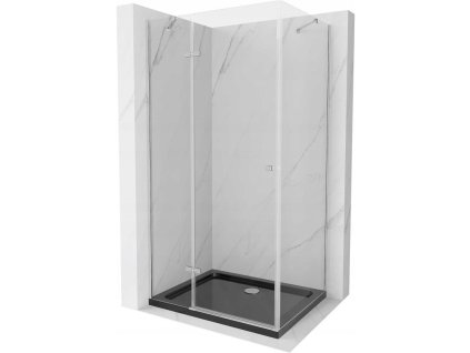 Mexen Roma sprchový kút skladací 90 x 100 cm, priehľadné sklo, profil chróm + sprchová vanička Flat, čierna - 854-090-100-01-00-4070