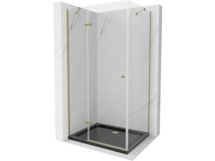 Mexen Roma sprchový kút skladací 90 x 100 cm, priehľadné sklo, profil zlatý + sprchová vanička Flat, čierna - 854-090-100-50-00-4070G