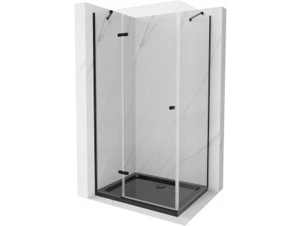 Mexen Roma sprchový kút skladací 80 x 100 cm, priehľadné sklo, profil čierny + sprchová vanička Flat, čierna - 854-080-100-70-00-4070B