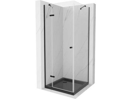 Mexen Roma sprchový kút skladací 90 x 90 cm, priehľadné sklo, profil čierny + sprchová vanička Flat, čierna - 854-090-090-70-00-4070B