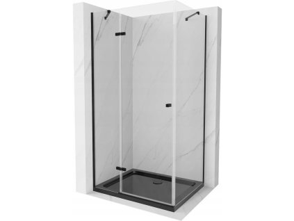 Mexen Roma sprchový kút skladací 100 x 90 cm, priehľadné sklo, profil čierny + sprchová vanička Flat, čierna - 854-100-090-70-00-4070B