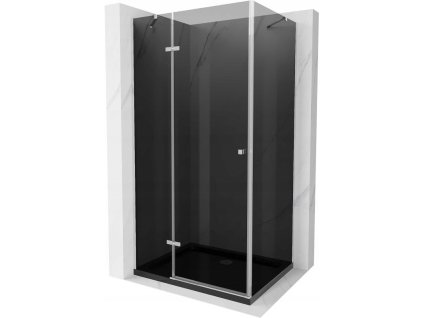 Mexen Roma sprchový kút skladací 100 x 90 cm, šedé sklo, profil chróm + sprchová vanička Flat, čierna - 854-100-090-01-40-4070