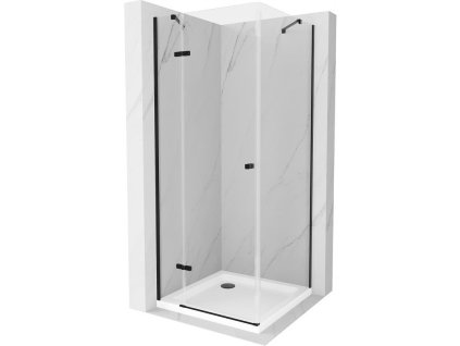 Mexen Roma sprchový kút skladací 90 x 90 cm, priehľadné sklo, profil čierny + sprchová vanička Flat, biela - 854-090-090-70-00-4010B
