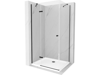 Mexen Roma sprchový kút skladací 100 x 90 cm, priehľadné sklo, profil čierny  + sprchová vanička Flat, biela - 854-100-090-70-00-4010B