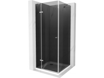 Mexen Roma sprchový kút skladací 90 x 90 cm, šedé sklo, profil chróm + sprchová vanička Flat, biela - 854-090-090-01-40-4010