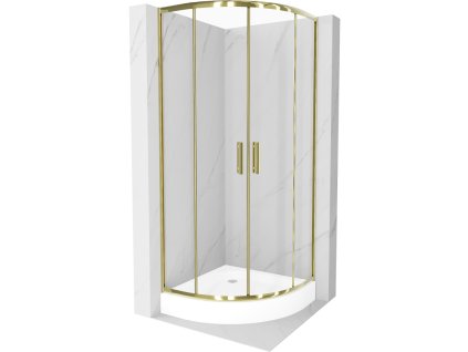 Mexen Rio polkruhový sprchový kút 80 x 80 cm, transparentný, zlatý + Rio sprchová vanička, biela - 863-080-080-50-00-4710