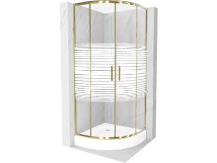 Mexen Rio polkruhový sprchový kút 80 x 80 cm, pruhovaný, zlatý + Rio sprchová vanička, biela - 863-080-080-50-20-4710