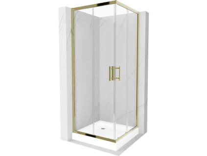Mexen Rio sprchový kút štvorcový 80 x 80 cm, priehľadné sklo, profil zlatý + sprchová vanička Rio, biela - 860-080-080-50-00-4510