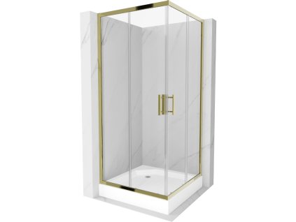 Mexen Rio sprchový kút štvorcový 90 x 90 cm, priehľadné sklo, profil zlatý + sprchová vanička Rio, biela - 860-090-090-50-00-4510
