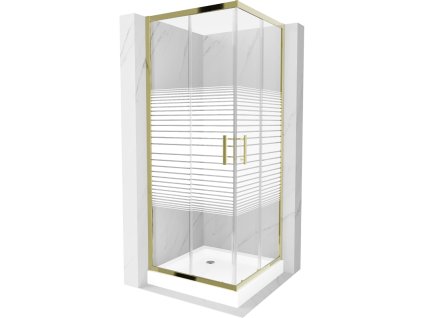 Mexen Rio sprchový kút štvorcový 80 x 80 cm, pásy, profil zlatý + sprchová vanička Rio, biela - 860-080-080-50-20-4510