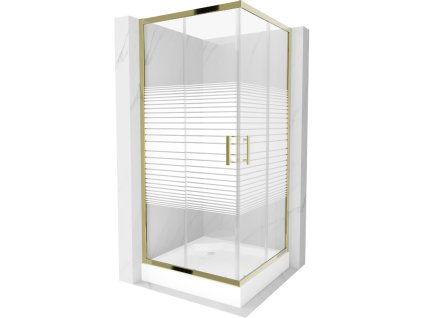 Mexen Rio štvorcový sprchový kút 90 x 90 cm, pruhovaný, zlatý + Rio sprchová vanička, biela - 860-090-090-50-20-4510