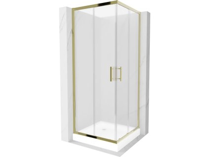 Mexen Rio sprchový kút štvorcový 70 x 70 cm, námraza, profil zlatý + sprchová vanička Rio, biela - 860-070-070-50-30-4510