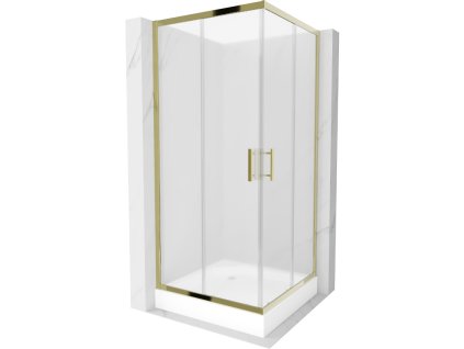 Mexen Rio sprchový kút štvorcový 90 x 90 cm, námraza, profil zlatý + sprchová vanička Rio, biela - 860-090-090-50-30-4510