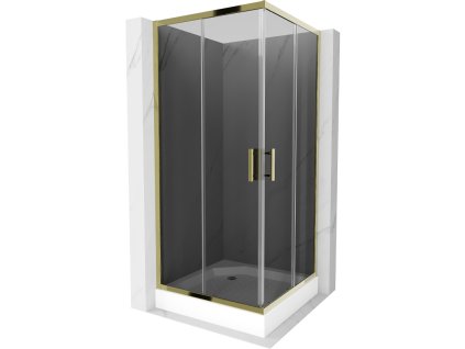 Mexen Rio sprchový kút štvorcový 90 x 90 cm, šedé sklo, profil zlatý + sprchová vanička Rio, biela - 860-090-090-50-40-4510