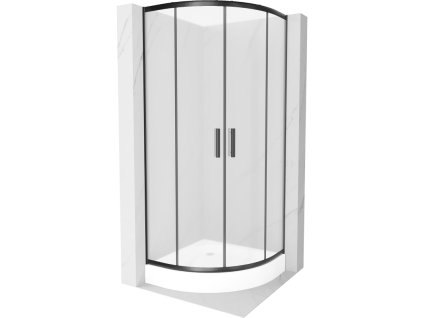 Mexen Rio sprchový kút štvrťkruhový 90 x 90 cm, námraza, profil čierny + sprchová vanička Rio, biela - 863-090-090-70-30-4710