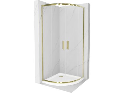 Mexen Rio polkruhový sprchový kút 80 x 80 cm, transparentný, zlatý + Plochá sprchová vanička, biela - 863-080-080-50-00-4110G