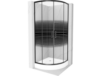 Mexen Rio sprchový kút štvrťkruhový 90 x 90 cm, pásy, profil čierny + sprchová vanička Rio, biela - 863-090-090-70-20-4710
