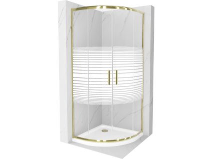 Mexen Rio polkruhový sprchový kút 80 x 80 cm, pruhovaný, zlatý + Plochá sprchová vanička, biela - 863-080-080-50-20-4110G