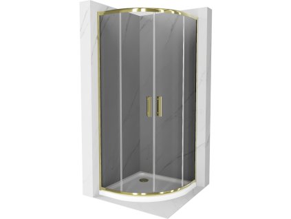 Mexen Rio sprchový kút štvrťkruhový 90 x 90 cm, šedé sklo, profil zlatý + sprchová vanička Flat, biela - 863-090-090-50-40-4110G