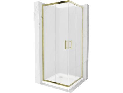 Mexen Rio sprchový kút štvorcový 90 x 90 cm, námraza, profil zlatý + sprchová vanička Flat, biela - 860-090-090-50-30-4010G
