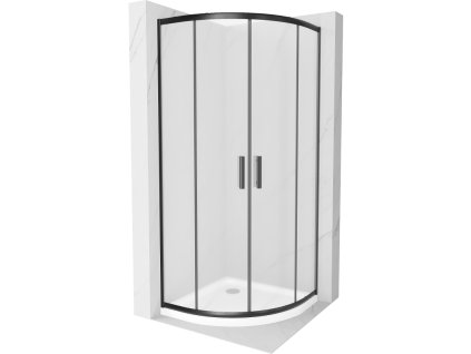 Mexen Rio sprchový kút štvrťkruhový 90 x 90 cm, námraza, profil čierny + sprchová vanička Flat, biela - 863-090-090-70-30-4110B