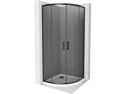 Mexen Rio sprchový kút štvrťkruhový 90 x 90 cm, šedé sklo, profil čierny + sprchová vanička Flat, biela - 863-090-090-70-40-4110B