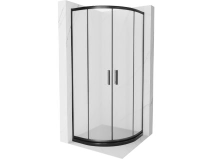 Mexen Rio sprchový kút štvrťkruhový 90 x 90 cm, námraza, profil čierny + sprchová vanička Flat, čierna - 863-090-090-70-30-4170B