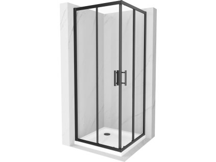 Mexen Rio sprchový kút štvorcový 80 x 80 cm, priehľadné sklo, profil čierny + sprchová vanička Flat, biela - 860-080-080-70-00-4010B