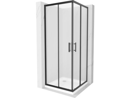 Mexen Rio sprchový kút štvorcový 70 x 70 cm, námraza, profil čierny + sprchová vanička Flat, biela - 860-070-070-70-30-4010B