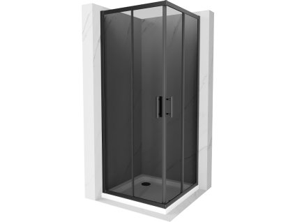 Mexen Rio sprchový kút štvorcový 80 x 80 cm, šedé sklo, profil čierny + sprchová vanička Flat, biela - 860-080-080-70-40-4010B