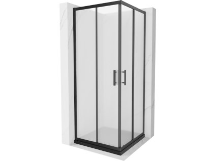 Mexen Rio sprchový kút štvorcový 80 x 80 cm, námraza, profil čierny + sprchová vanička Flat, čierna - 860-080-080-70-30-4070B
