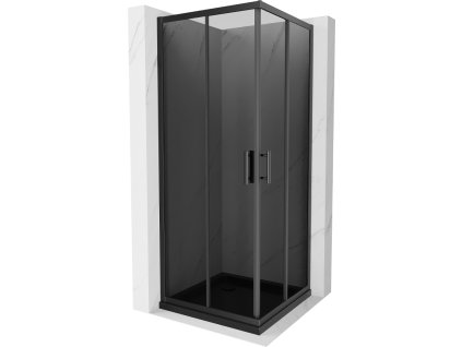 Mexen Rio sprchový kút štvorcový 90 x 90 cm, šedé sklo, profil čierny + sprchová vanička Flat, čierna - 860-090-090-70-40-4070B