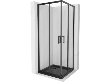 Mexen Rio sprchový kút štvorcový 70 x 70 cm, priehľadné sklo, profil čierny + sprchová vanička Flat, čierna - 860-070-070-70-00-4070B