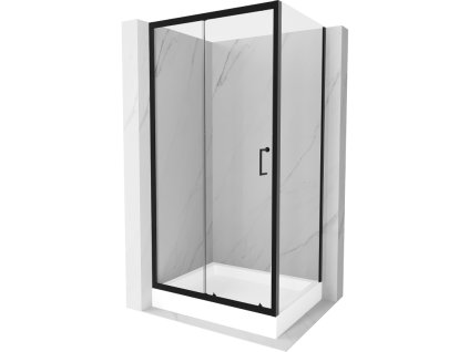 Mexen Apia sprchový kút posuvné dvere 100 x 80 cm, priehľadné sklo, profil čierny + sprchová vanička Rio - 840-100-080-70-00-4510