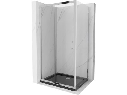 Mexen Apia sprchový kút posuvné dvere 100 x 70 cm, priehľadné sklo, profil chróm + sprchová vanička Flat, čierna - 840-100-070-01-00-4070