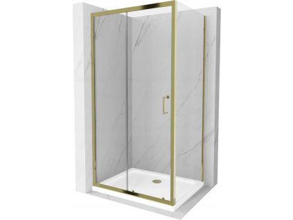 Mexen Apia sprchový kút posuvné dvere 110 x 100 cm, priehľadné sklo, profil zlatý + sprchová vanička Flat, biela- 840-110-100-50-00-4010G