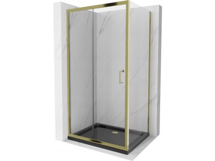 Mexen Apia posuvný sprchový kút 100 x 70 cm, transparentný, zlatý + Plochá sprchová vanička, čierna - 840-100-070-50-00-4070G