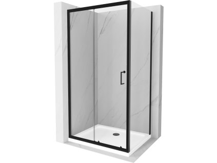 Mexen Apia sprchový kút posuvné dvere 90 x 100 cm, priehľadné sklo, profil čierny + sprchová vanička Flat, biela- 840-090-100-70-00-4010B