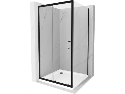 Mexen Apia sprchový kút posuvné dvere 100 x 100 cm, priehľadné sklo, profil čierny + sprchová vanička Flat, biela- 840-100-100-70-00-4010B
