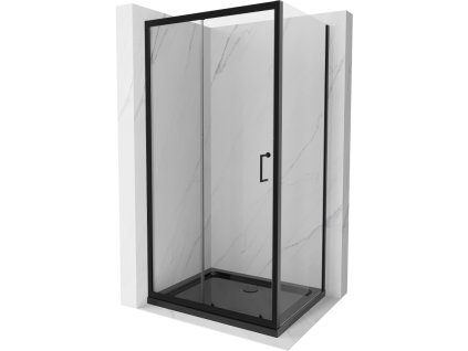 Mexen Apia sprchový kút posuvné dvere 100 x 90 cm, priehľadné sklo, profil čierny + sprchová vanička Flat, čierna - 840-100-090-70-00-4070B