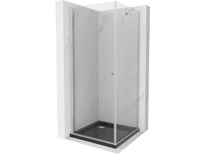 Mexen Pretoria výklopný sprchový kút 70 x 70 cm, priehľadný, chróm + Plochá sprchová vanička, čierna - 852-070-070-01-00-4070